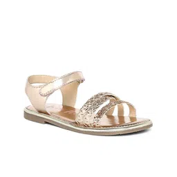 Aria Nica Girls Rose Gold Embellished Open Toe Flats-image-6