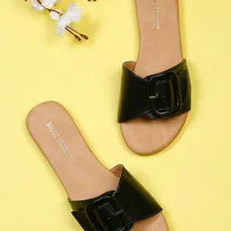 Bruno Manetti Women Black Open Toe Flats With Buckles-picture-54
