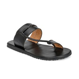 Eego Italy Men Black & Off White Solid One Toe Slippers-picture-6