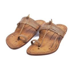 KORAKARI Men Leather Kolhapuri Flat Sandals-image-16