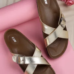 REFOAM Open Toe Flats With Buckles-15