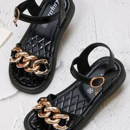 Yellow Bee Girls Chain Embellished Open Toe Flats-24