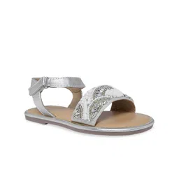 Pantaloons Junior Girls White & Silver-Toned Embellished Open Toe Flats-picture-37