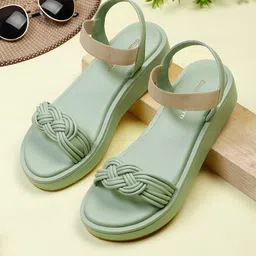 Bruno Manetti Women Sea Green PU Platform Heels Sandals-36