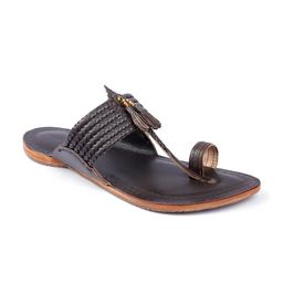 KORAKARI Men Braided Tassel Ethnic Leather Kolhapuri Sandals-image-29