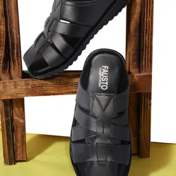 FAUSTO Men Textured Leather Comfort Sandals-image-16
