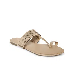 People Women Beige One Toe Flats with Laser Cuts-picture-49