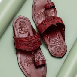 PRIVO by Inc.5 Men Ethnic Leather Kolhapuris Comfort Sandals-image-21