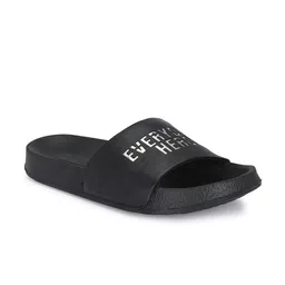 Delize Men Black & Silver-Toned Vegan Leather Printed Sliders-picture-38