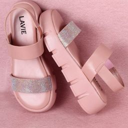 Lavie Embellished Open Toe Flatform Heels With Backstrap-11