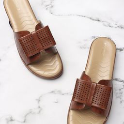 ICONICS Textured Open Toe Flats With Bows-0