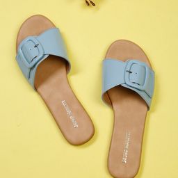 Bruno Manetti Women Blue Open Toe Flats with Buckles-image-10