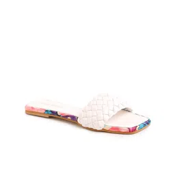 Bruno Manetti Women White Textured Open Toe Flats-24