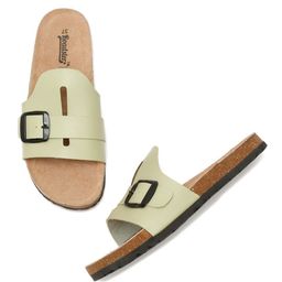 The Roadster Lifestyle Co. Sea Green Textured Buckled Open Toe Flats-50