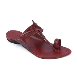 KORAKARI Textured Leather Kolhapuri Flat Sandals-image-90