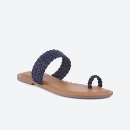 Biba Women Navy Blue Woven Design One Toe Flats-33