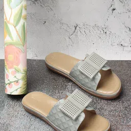ICONICS Textured Open Toe Flats With Bows-61