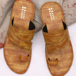 HERE&NOW Men Tan Brown Textured Comfort Sandals-image-5