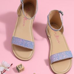 Aria Nica Girls Shimmered Open Toe Flats With Buckle Closure-5