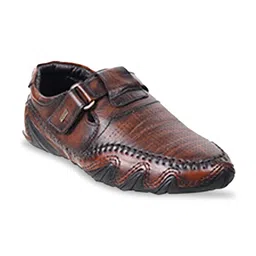 Mochi Men Tan & Black Leather Shoe-Style Sandals-image-67
