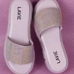 Lavie Purple Embellished Platform Sandals-25
