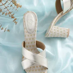 House of Pataudi Women Golden Ethnic Block Heel Sandals-picture-55