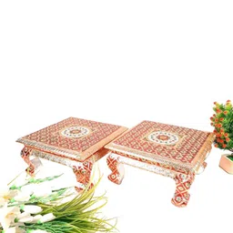 apka mart Beige & Red 2 Pieces Minakari Puja Chowki-image-91
