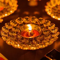 TIED RIBBONS Antique Gold-Toned Crystal Design Akhand Brass Diya Oil Lamp-image-94