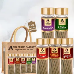 The Aroma Factory Brown 5 Pcs Rose Sandal Loban & Lavender Fragrance Incense Sticks & Bag-image-9