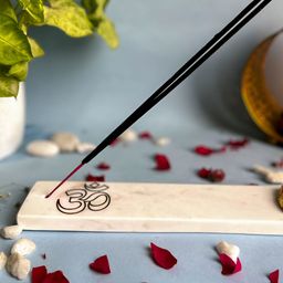 HOMEARTE Pink & Off White Marble OM Incense Stick Holder-29