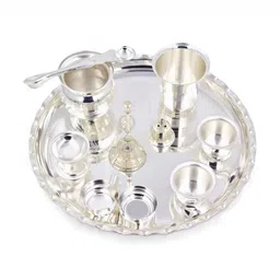 ojas Grey Metal Pooja Thali-image-43