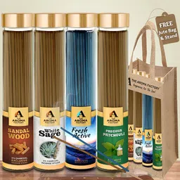 The Aroma Factory Green 4 Pieces Sage, Fresh, Patchouli, Sandalwud Incense Agarbattis-image-46