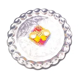 PUFFSMART Yellow Textured & Floral Roli Chawal Platter Pooja Thali Set-31