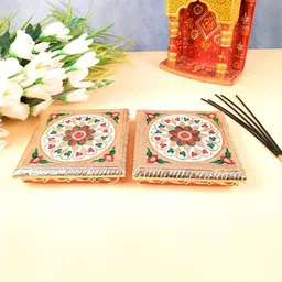 apka mart Gold Toned 2 Pieces Wooden Pooja Chowki Bajot-image-4