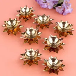 TIED RIBBONS Gold Toned 8 Pieces Lotus Flower Shape Decorative Brass Diyas-image-8