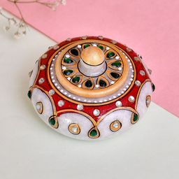 CRAFTAM White & Red Marble Kumkum Bharani Box-63