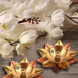 DSH Crafting Your Curiosity Gold toned 2 pcs Brass Lotus Design Diyas-83