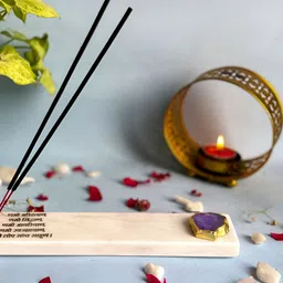 HOMEARTE Beige Agate Namokar Mantra Printed Incense Stick Holder-image-17