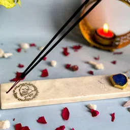 HOMEARTE Blue & White Agate Guru Ji Marble Incense Stick Holder-image-33