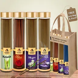 The Aroma Factory Red  4 Pieces Rose, Lavender, Mogra, Kewda Incense Agarbattis-10