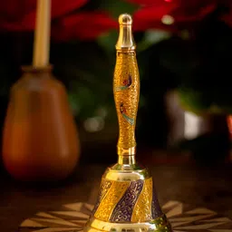 Fashion Bizz Yellow & Purple Embossed Design Brass Ghanti-29