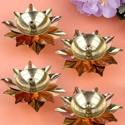 TIED RIBBONS Gold-toned & Rose Gold-Toned 4 PiecesAntique Lotus Akhand Brass Diyas-image-43