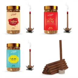 THE RUPAWAT Perfumery House 3-pcs Brown Saffron Red Rose & Musk Incense Sticks-10