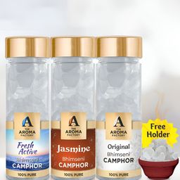 The Aroma Factory 3-pcs White Fresh Active Jasmine & Original Bhimseni Pooja Camphor-1