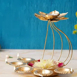 eCraftIndia Gold-Toned Metal Lotus Shaped Candle Holder-image-51