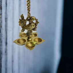 Aakrati Yellow Brass Peacock Hanging Diya-image-30