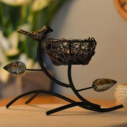 Homesake Black Bird with Nest Table Tea Light Holder-42