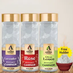 The Aroma Factory White 3 Pcs Lavender Rose & Citrus Lemon Bhimseni Pooja Camphor-1