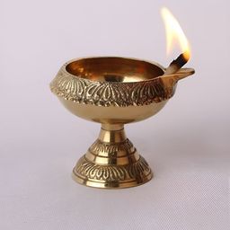 Aakrati Gold Toned Brass Textured Pooja Diya-image-3