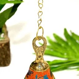 DSH Crafting Your Curiosity Metallic toned & Orange 2 pcs Brass Hanging Pooja Bell-77